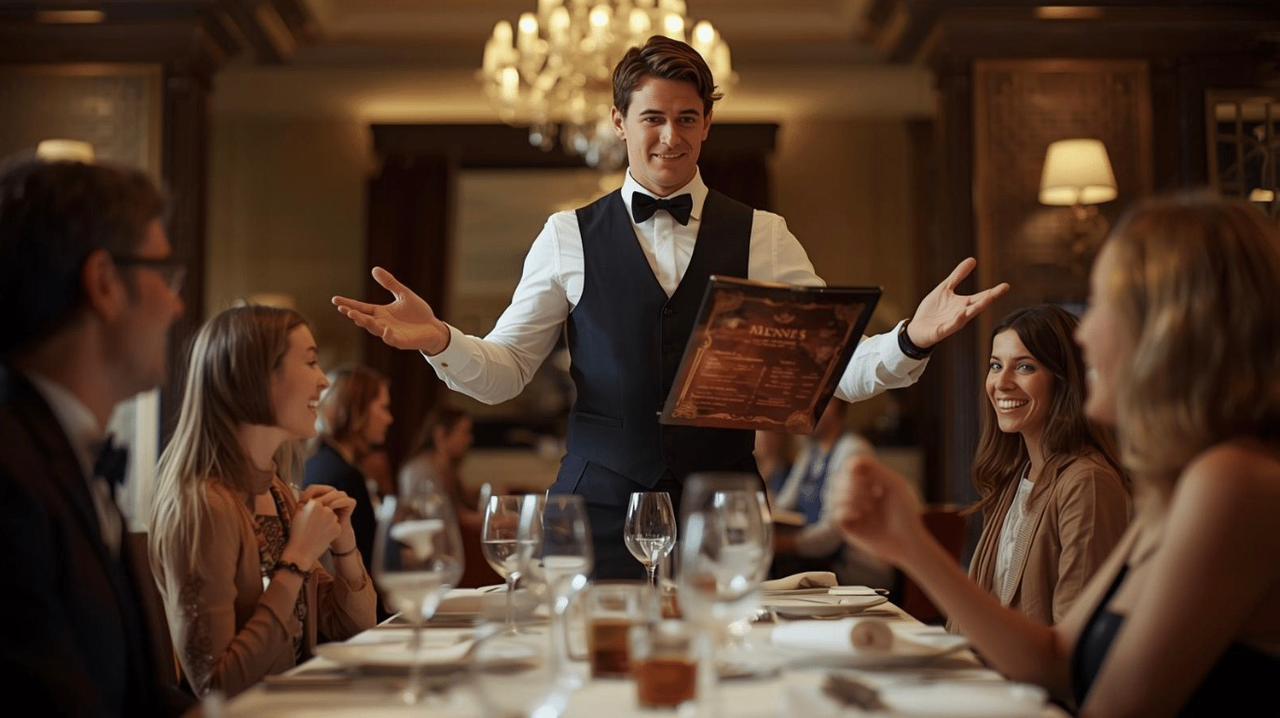 Waiter presenting menu to guests