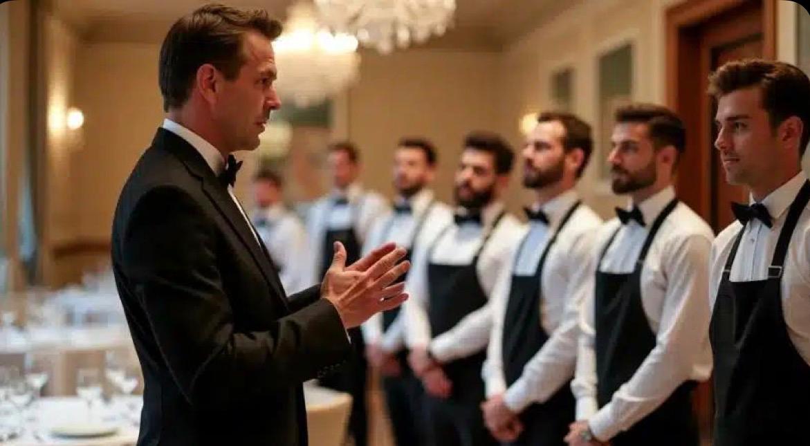 Maître d' instructing serving staff