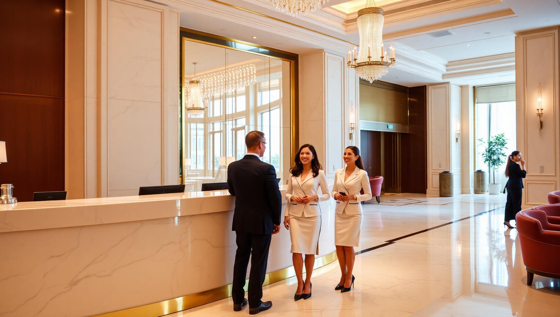 Luxury hotel concierge greeting guests