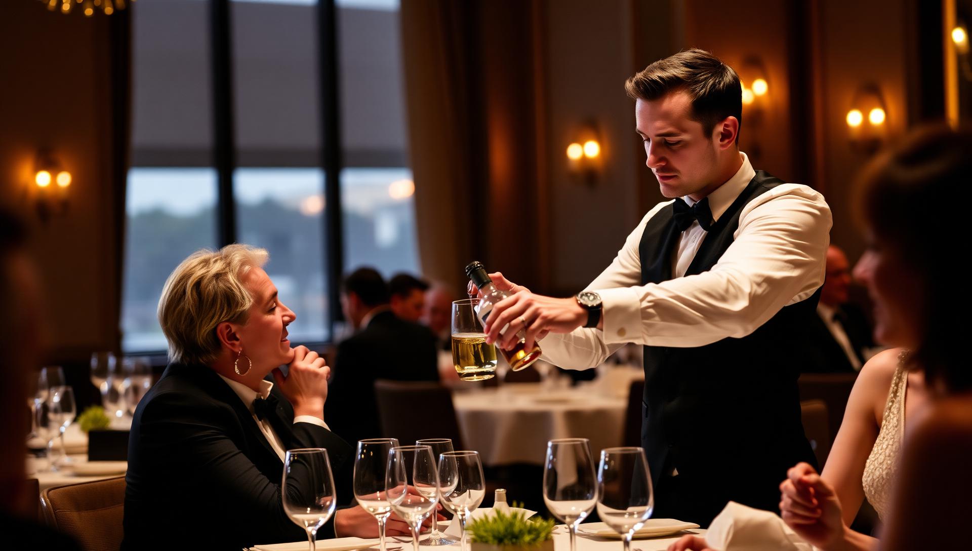 Sommelier pouring wine in fine dining